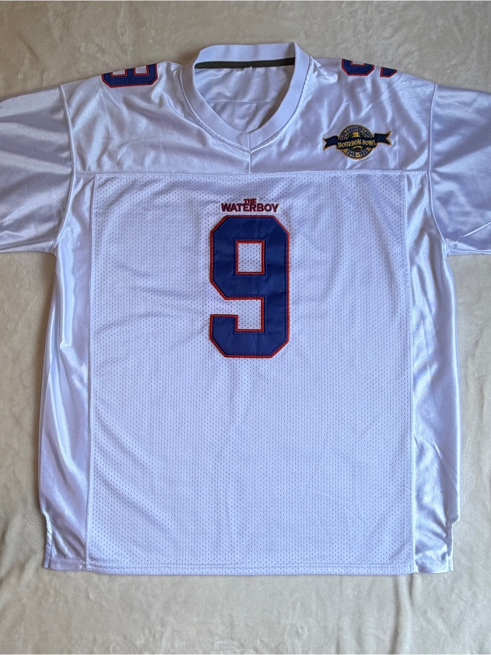 Theโ Waterboy #9 Bobby Boucher Football Jersey SCLSU Mud Dogs Bourbon Bowl White